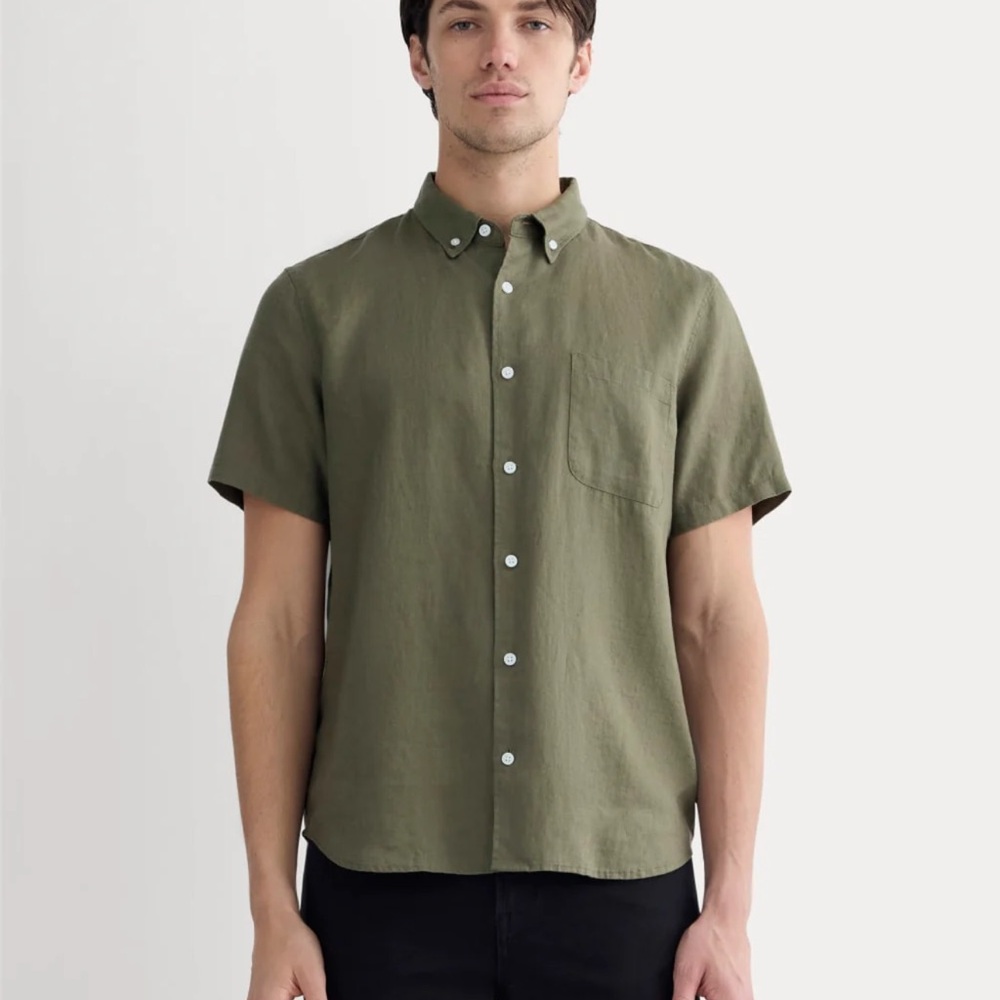 Everlane THE CLASSIC SHORT-SLEEVE SHIRT IN LINEN - Size L - Kalamata